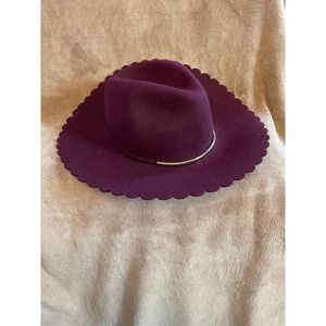 Womens Adora Scalloped Brim Deep Burgandy Wool Fedora
